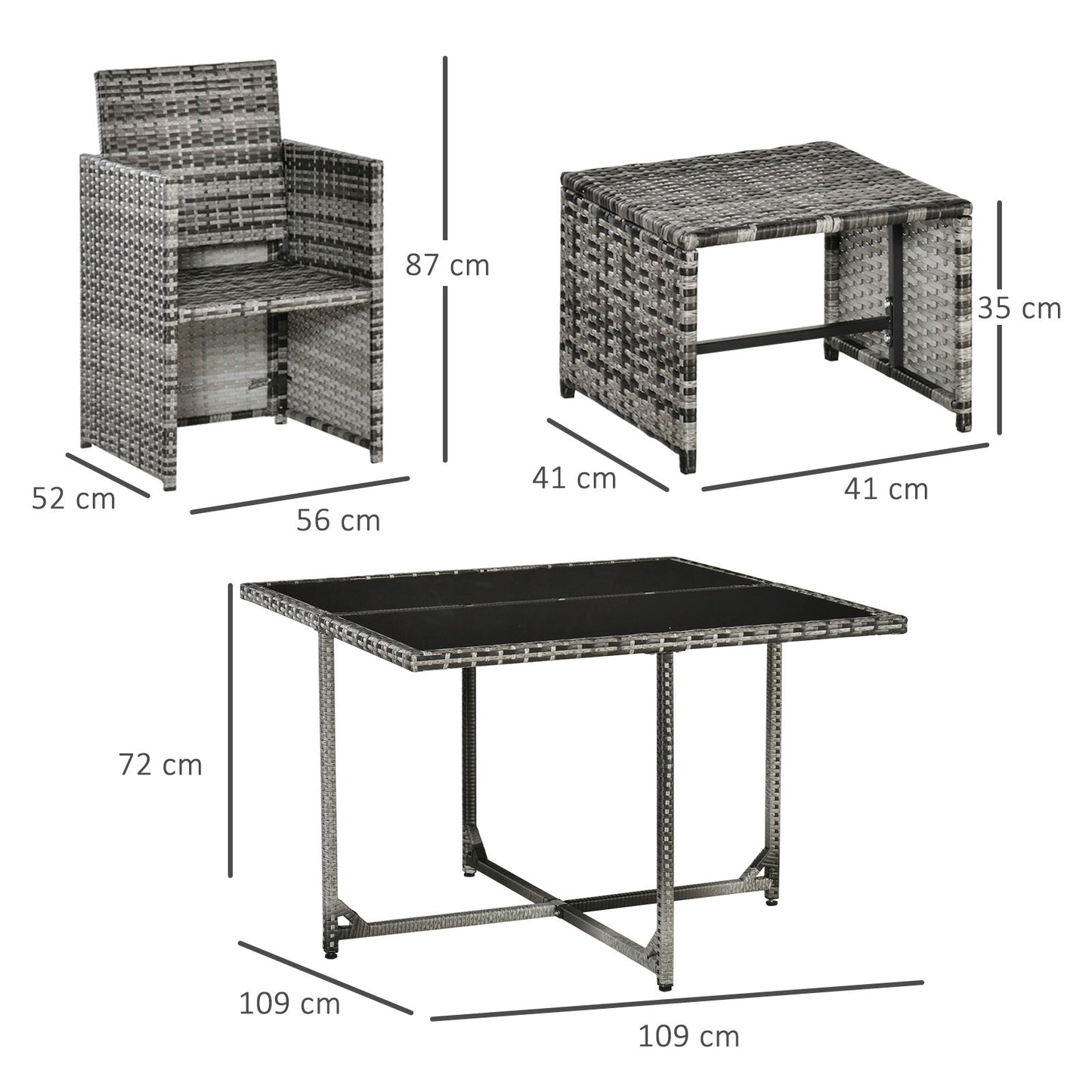 Outsunny 9 Piece Rattan Garden Furniture Outdoor Patio Dining Table Set Weave Wicker 8 Seater Stool Mixed Grey