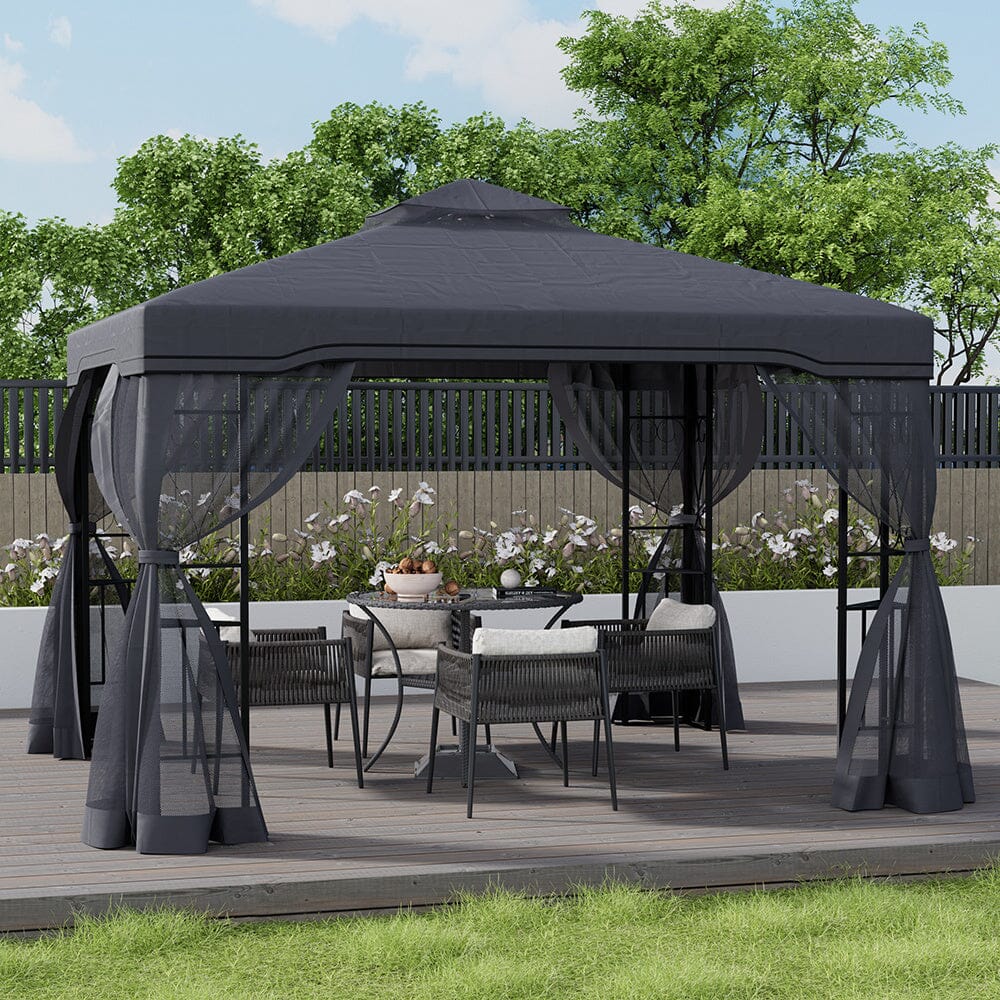 6x3M Premium Iron Pergola with Retractable Canopy and Mesh Screens
