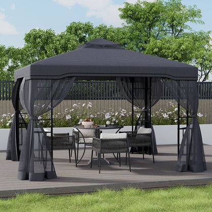6x3M Premium Iron Pergola with Retractable Canopy and Mesh Screens