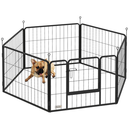 PawHut 6 Panels Dog Playpen, przenośny, odłączany kojec dla szczeniąt z drzwiczkami, dla małych psów, 60 cm wysokości, czarny