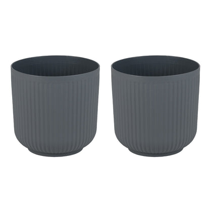 Round Plastic Planters Set of 2 with Optional Drainage System-Grey