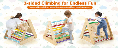 4-in-1 Wooden Triangle Climbing Set with Ramp Sliding Board-White