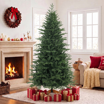HOMCOM 7ft Artificial Christmas Tree Full Hinged Xmas Tree Solid Pine Wood Stand, Green