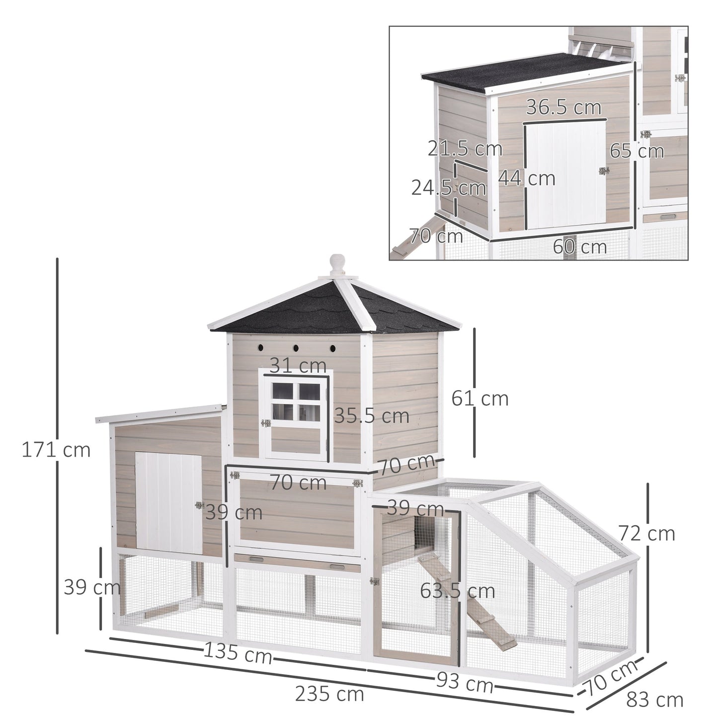 PawHut Wooden Chicken Coop Outdoor Hen House with Removable Tray Separate Nesting Box