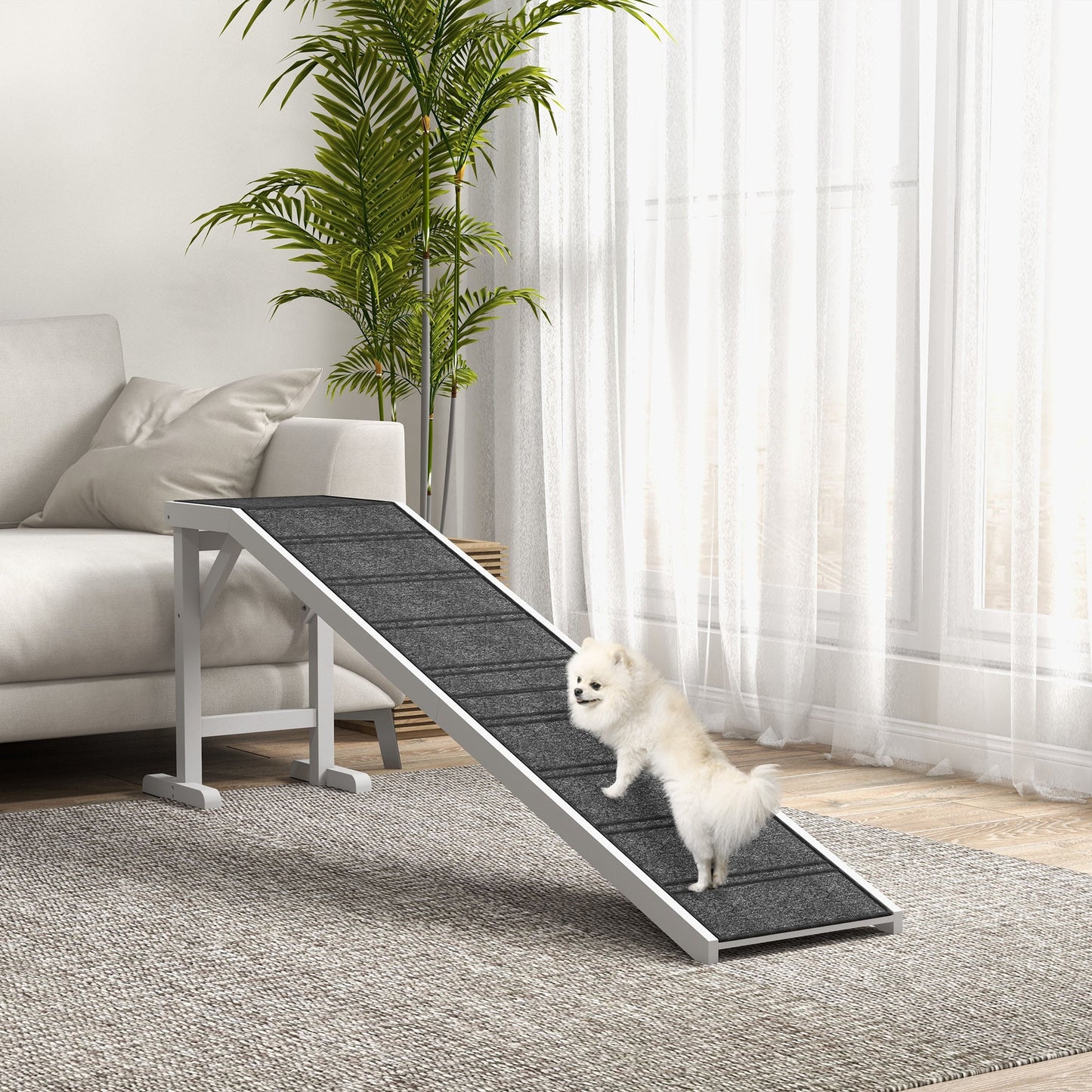 PawHut Pet Ramp for Dogs with Non-Slip Carpet and Top Platform - White & Grey