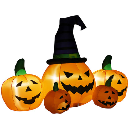 Outsunny 6ft nadmuchiwana duża dynia na Halloween w kapeluszu z czterema małymi dyniami, nadmuchiwany zewnętrzny wyświetlacz LED na trawnik, do ogrodu, na imprezę