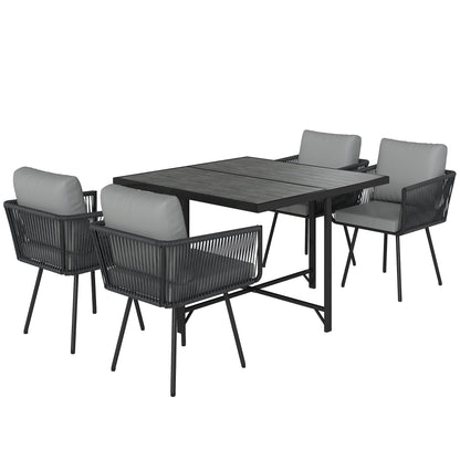 Outsunny 5 Piece Garden Furniture Set, Garden Dining Set with Wood-Plastic Table and 4 Stackable Chairs, Light Grey