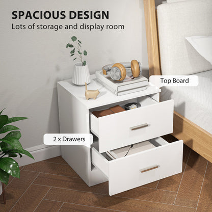 HOMCOM Bedside Table with 2 Drawers, Modern Nightstand, Cabinet Drawers Side Storage Unit for Bedroom, Living Room
