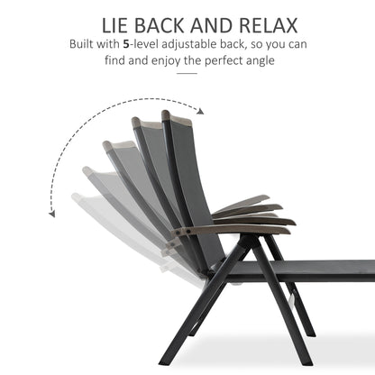 Outsunny Outdoor składany leżak, 5-pozycyjny regulowany leżak z aluminiową ramą na patio, basen i do ogrodu, szary