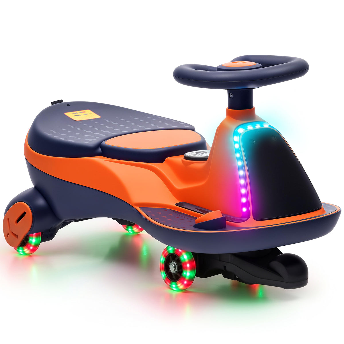 AIYAPLAY 12V Electric Wiggle Car, 2-In-1 Kids Ride On Toy with 2 Speeds, Soft Start, PU Wheels, RGB Lights, Up to 60 kg, Orange