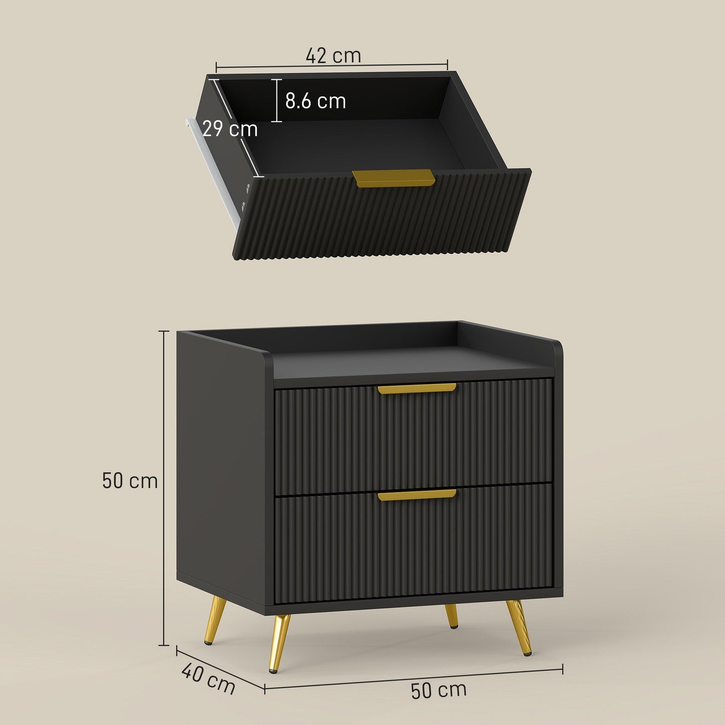 طاولة جانبية أنيقة ذات درجين من HOMCOM - أسود
