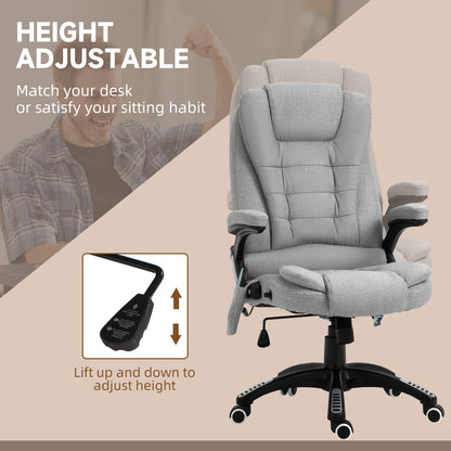 Vinsetto Office Chair, Ergonomic Desk Chair with 6-Point Massage and Back Heated, Linen-Feel Fabric Computer Gaming Chair with Arms, Lumbar Support, Light Grey