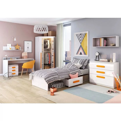 Reily 2 Door White Corner Wardrobe - Orange Handle