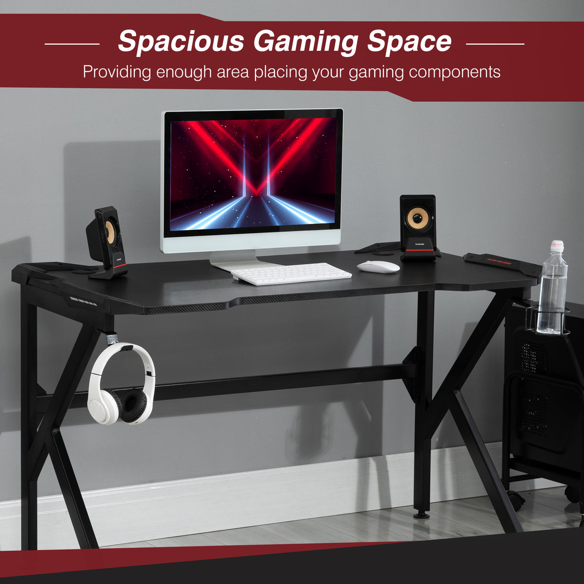 HOMCOM Gaming desk with Cup Holder Headphone Hook Feet Adjustable 120 x 66 x 75cm Black