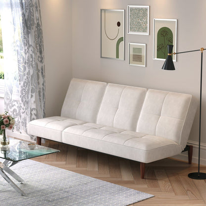 Faux Suede 3 Seater Upholstered Sofa Bed with Wood Legs