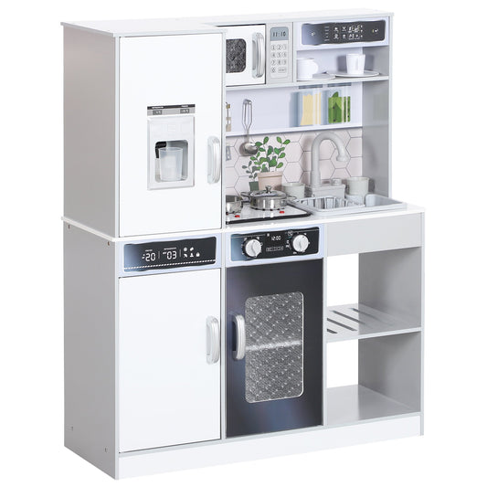 AIYAPLAY Pretend Play Toy Kitchen, Kids Kitchen Playset w/ Sounds and Lights Running Water, Coffee Maker, Refrigerator