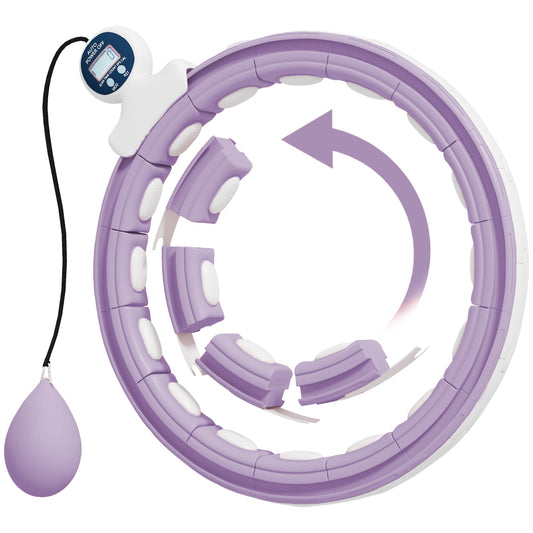 SPORTNOW Smart Weighted Hula Hoop, Massage Hula Ring w/ 16 Detachable Knots, 360√Ç¬∞ Auto-Rotating Ball, Digital Counter, Purple
