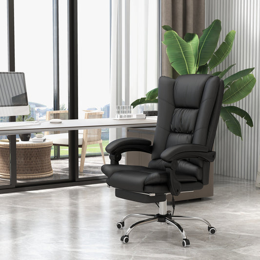 Vinsetto High Back Vibration Massage Office Chair, Heated Reclining PU Leather Computer Chair with 135 Reclining Back and Footrest, Black