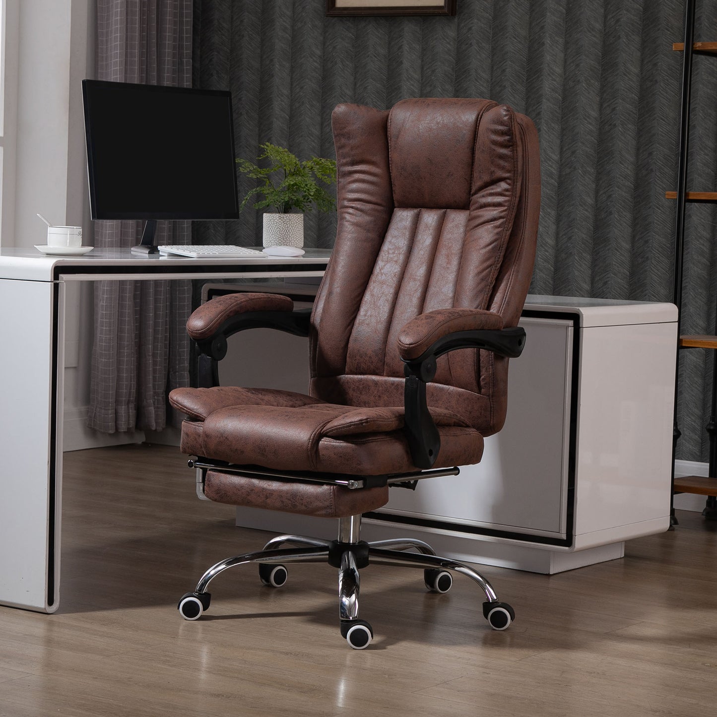 Vinsetto Executive Office Chair Computer Swivel Chair for Home with Arm, Footrest, Brown