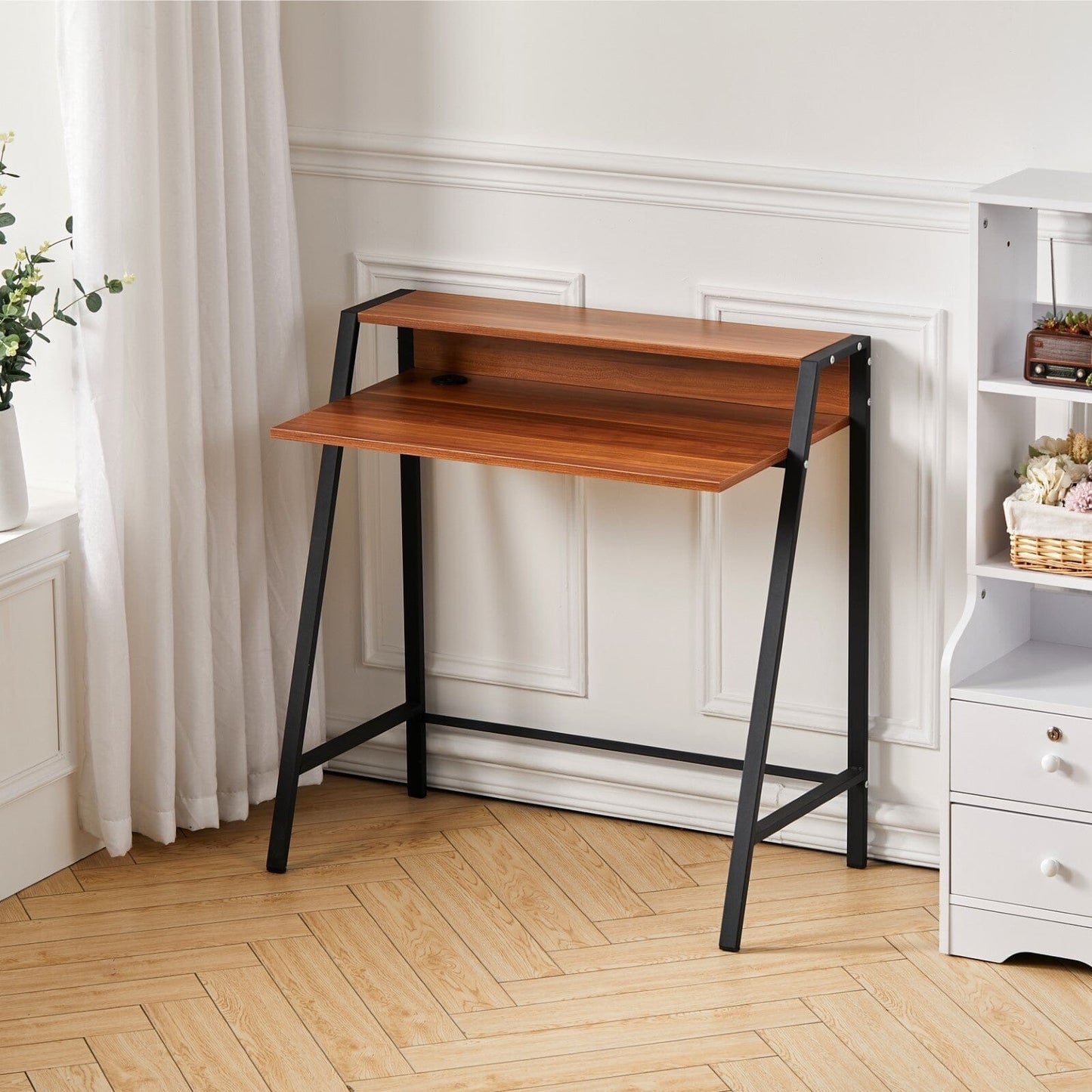 Modern Office Table Compact Wooden Computer Desk Laptop Burlywood