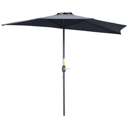 Outsunny 2.7m Garden Half Parasol, Outdoor Balcony Umbrella with 5 Steel Ribs, Patio Sun Shade, Grey