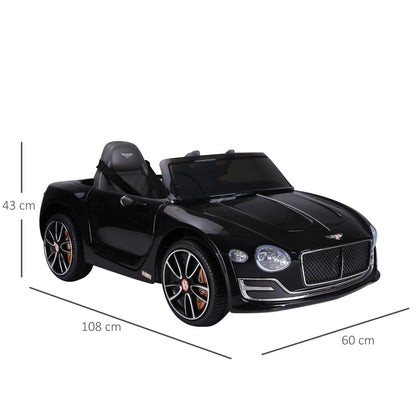 HOMCOM Bentley GT Licensed 12V Kids Electric Ride On Car with Remote Control Two Motors LED Light Music for 3-5 Years Black