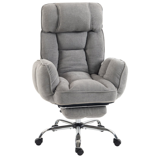 HOMCOM Executive Office Chair Height Adjustable Desk Chair Reclining Flip-up Armrest Footrest, Grey