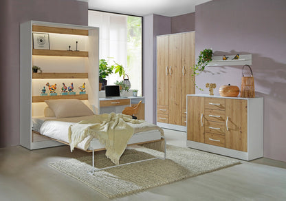 SPACEO Vertical Wall Bed 120x200 White / Black Handles