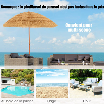 2M PP Straw Tilting Parasol with Sand Mount Hawaiian Style Thatched Roof 2 Detachable Parts for Beach Courtyard Pool