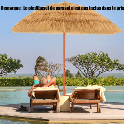 2M PP Straw Tilting Parasol with Sand Mount Hawaiian Style Thatched Roof 2 Detachable Parts for Beach Courtyard Pool