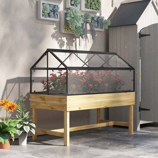Outsunny 60 x 120cm Raised Garden Bed with Wooden Base - Natural