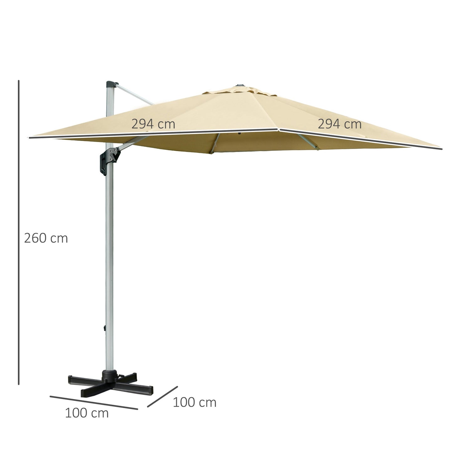 3 x 3(m) Cantilever Roma Parasol with Aluminum Frame Crank & Tilt, 360°Rotating Garden Umbrella 250g Polyester SunShade with CrossBase Beige