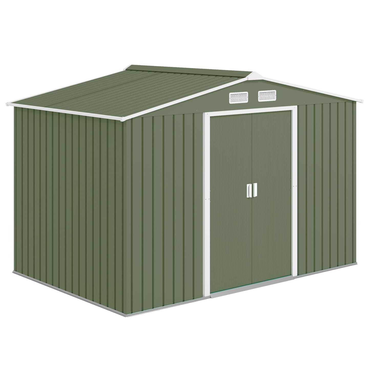 Outsunny 9 x 6ft Metal Garden Shed, Outdoor Storage Tool House with Ventilation Slots, Foundation Kit and Lockable Double Doors, Light Green