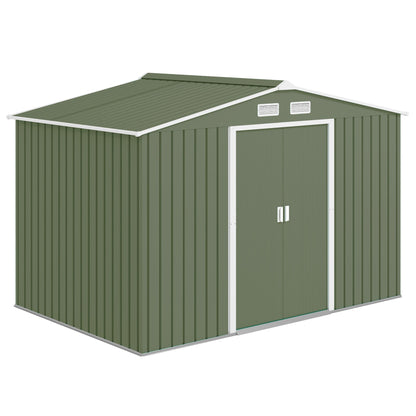 Outsunny 9 x 6ft Metal Garden Shed, Outdoor Storage Tool House with Ventilation Slots, Foundation Kit and Lockable Double Doors, Light Green