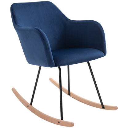 Rocking Armchair with Wooden Leg Metal Frame for Home Office Blue