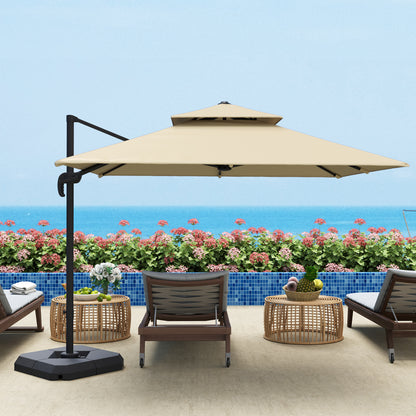 Outsunny 2.7 x 2.7(m) Cantilever Parasol with Aluminium Frame, Crank and Tilt, 360√Ç¬∞ Rotation, Double Top Garden Umbrella with Base and Cover, Khaki
