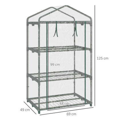 Outsunny 3-poziomowa mini szklarnia przenośna szklarnia ogrodowa z rolowanymi drzwiami i półkami z drutu, 69 dł. x 49 szer. x 125 wys. cm, przezroczysta