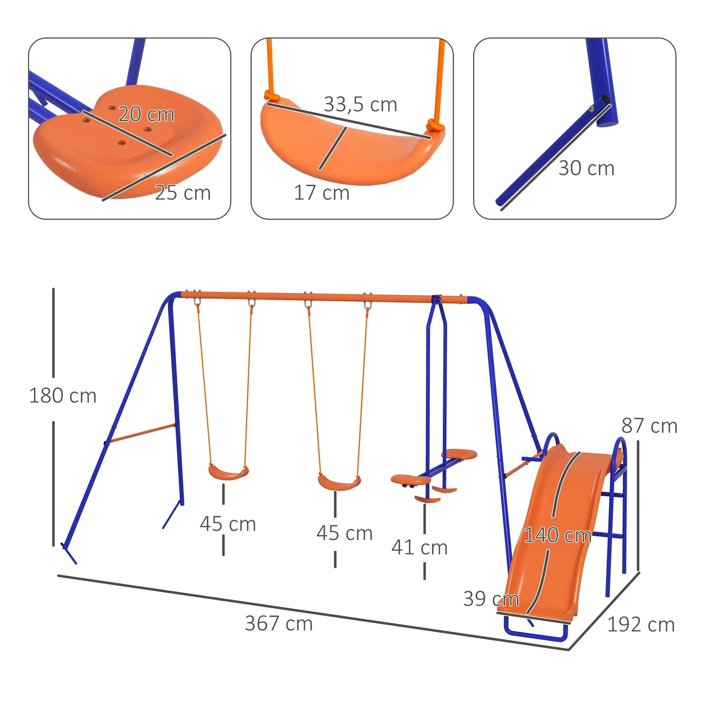 Outsunny 4 in 1 Metal Garden Swing Set with Double Swings Glider Slide Ladder Orange