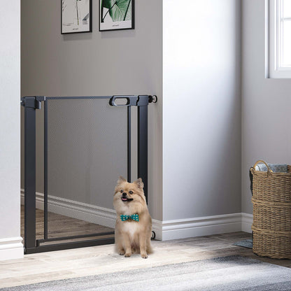 PawHut Dog Safety Gate, for Hallways, Staircases, Doors w/ Automatic Closing Door - Black