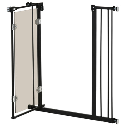 PawHut Pressure Fit Pet Safety Gate, Auto-Close Dog Barrier Stairgate, Double Locking, Acrylic Panel, for Doors, Hallways, Staircases, Openings 76-92 cm, Extensions Kit, Black