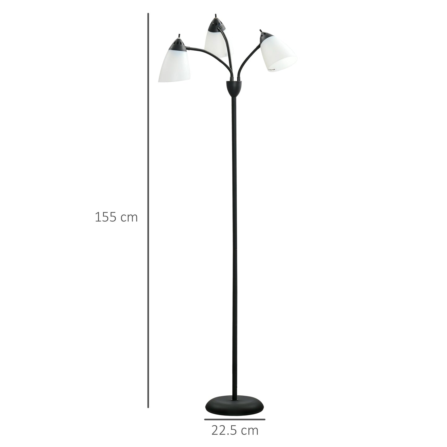 Lampa stojąca HOMCOM Arc Tree z 3 regulowanymi, obrotowymi światłami, do sypialni i salonu, industrialna lampa stojąca ze stalową ramą, 155 cm, czarna