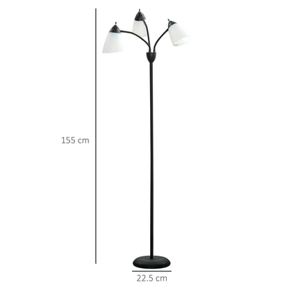 Lampa stojąca HOMCOM Arc Tree z 3 regulowanymi, obrotowymi światłami, do sypialni i salonu, industrialna lampa stojąca ze stalową ramą, 155 cm, czarna