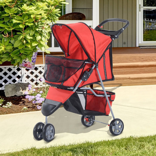 PawHut Pet Travel Stroller W/Three Wheels-Red