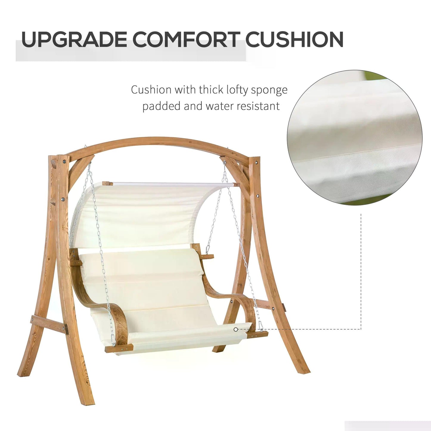 Outsunny Wooden Porch A-Frame Swing Chair With Canopy and Cushion for Patio Garden Yard