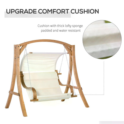 Outsunny Wooden Porch A-Frame Swing Chair With Canopy and Cushion for Patio Garden Yard