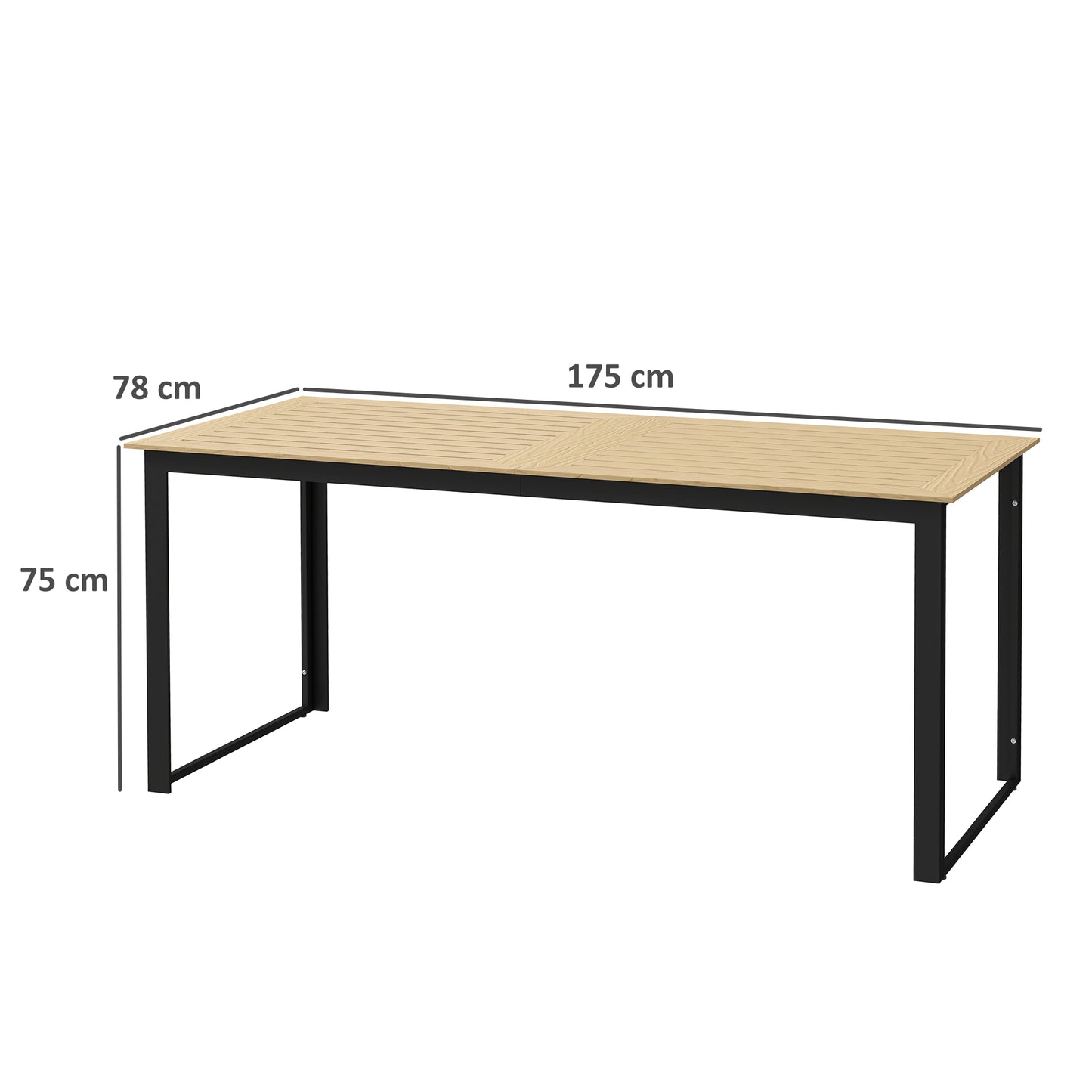 Stół ogrodowy Outsunny dla 6 osób, prostokątny stół jadalny do użytku na zewnątrz, 175 x 78 x 75 cm, z blatem z listew, metalowa rama, na balkon, taras, drewno tekowe
