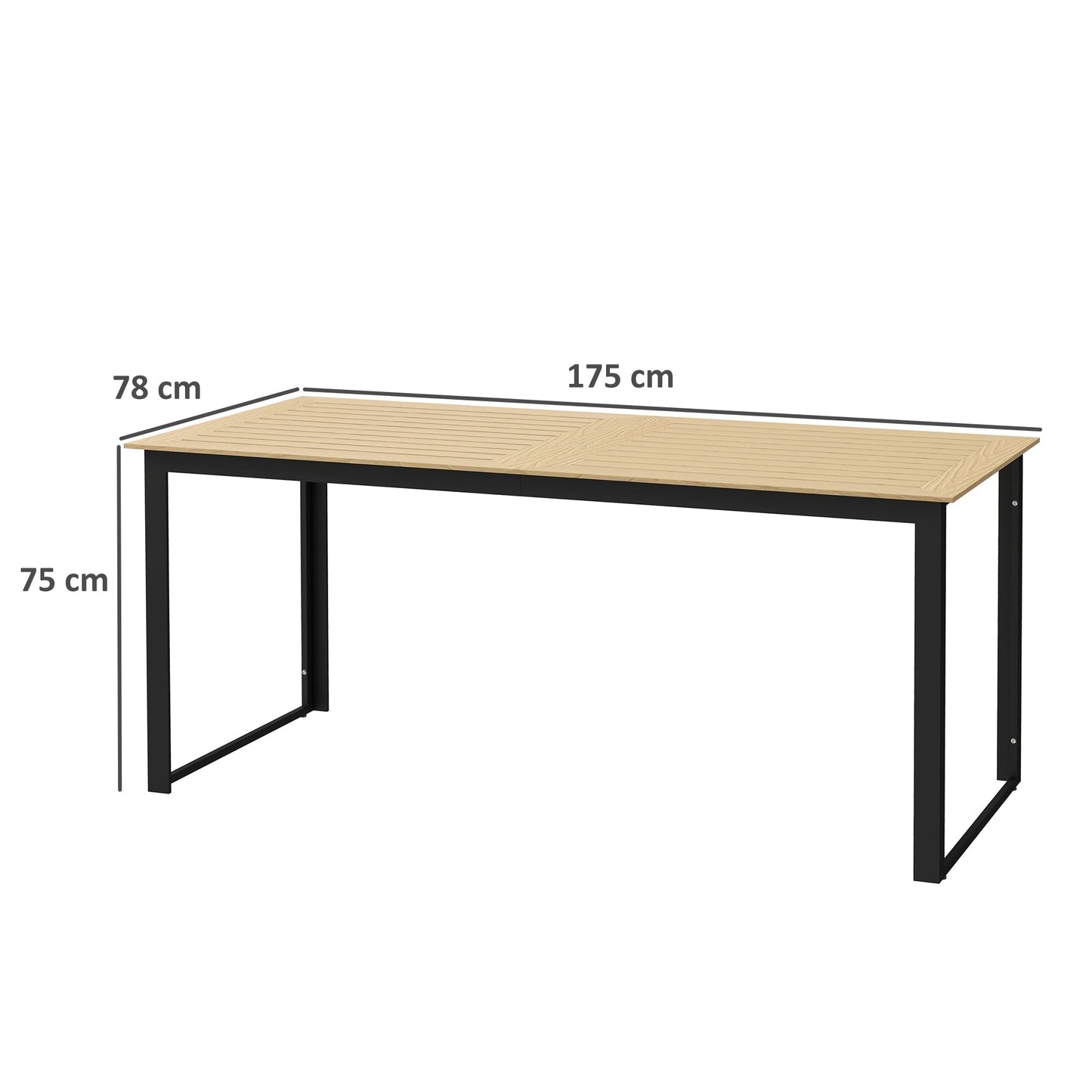 Outsunny Garden Table for 6 People, 175 x 78 x 75 cm Rectangle Outdoor Dining Table with Slatted Top, Metal Frame, for Balcony, Deck, Teak