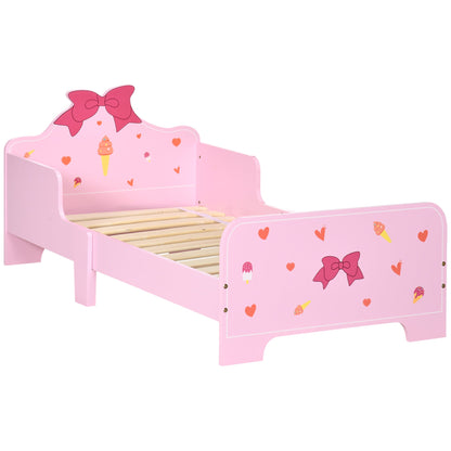 ZONEKIZ Princess-Themed Kids Toddler Bed w/ Cute Patterns, Safety Rails, for Ages 3-6 Years - Pink