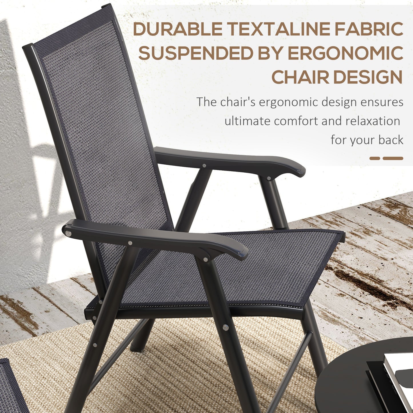 Outsunny Set of Four Folding Garden Chairs - Charcoal Grey
