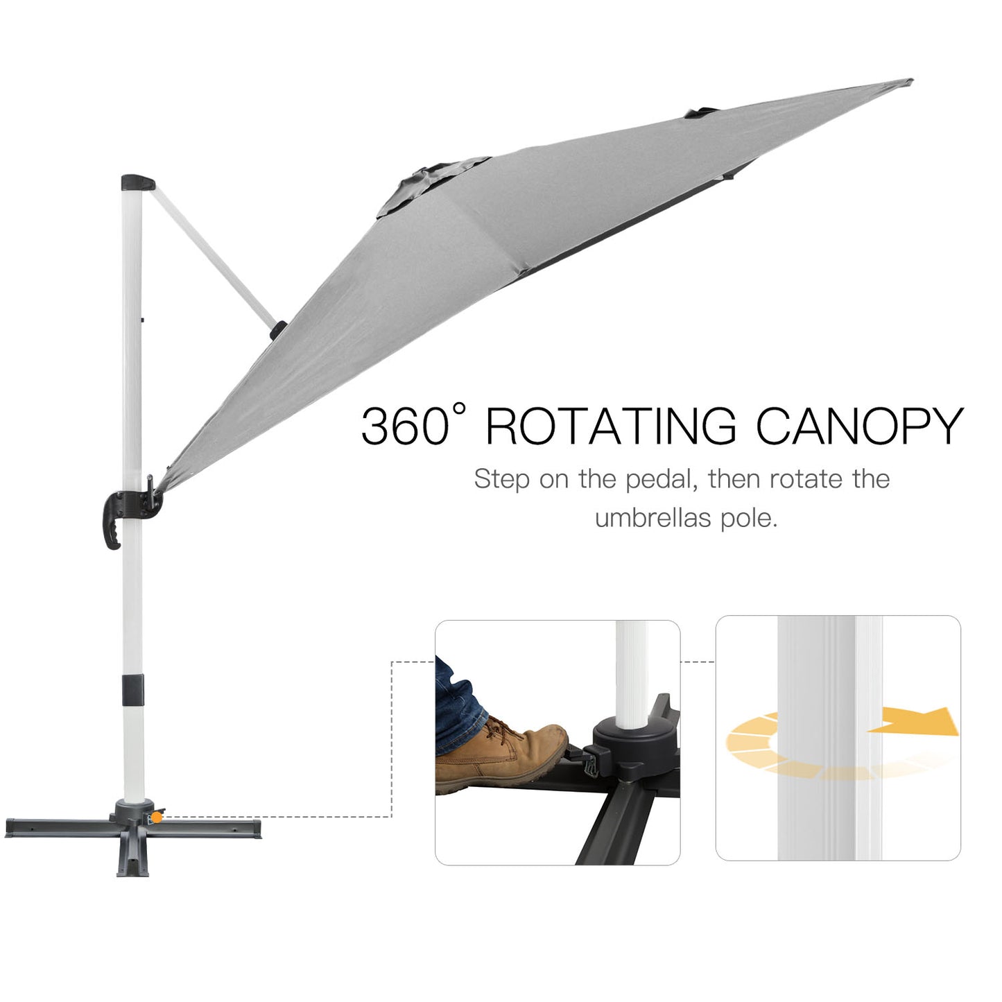 Outsunny 3 x 3(m) Cantilever Roma Parasol, kwadratowy parasol ogrodowy z podstawą krzyżową, korbą, pochyleniem, obrotem 360√Ç¬∞ i aluminiową ramą, szary